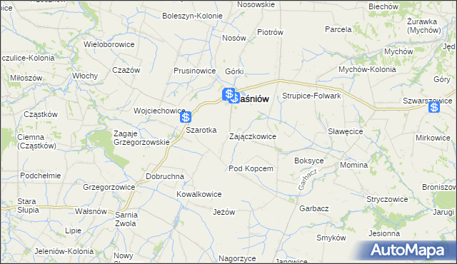 mapa Zajączkowice gmina Waśniów, Zajączkowice gmina Waśniów na mapie Targeo