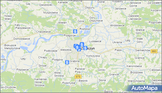 mapa Zakliczyn powiat tarnowski, Zakliczyn powiat tarnowski na mapie Targeo