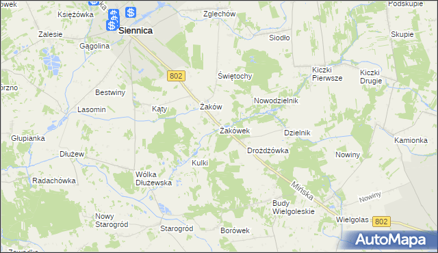 mapa Żakówek, Żakówek na mapie Targeo