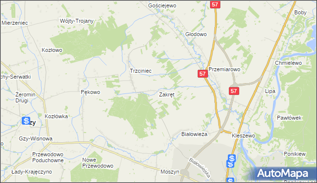 mapa Zakręt gmina Pułtusk, Zakręt gmina Pułtusk na mapie Targeo