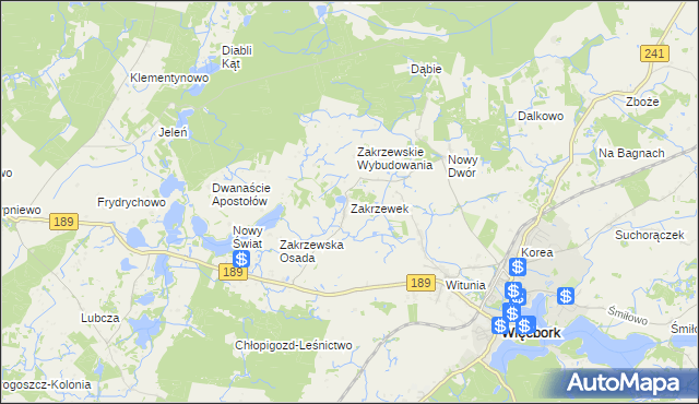 mapa Zakrzewek gmina Więcbork, Zakrzewek gmina Więcbork na mapie Targeo