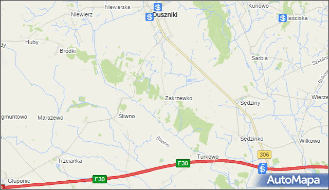 mapa Zakrzewko gmina Duszniki, Zakrzewko gmina Duszniki na mapie Targeo