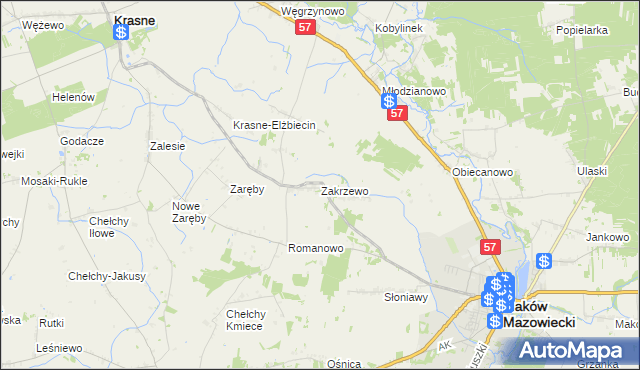 mapa Zakrzewo gmina Karniewo, Zakrzewo gmina Karniewo na mapie Targeo