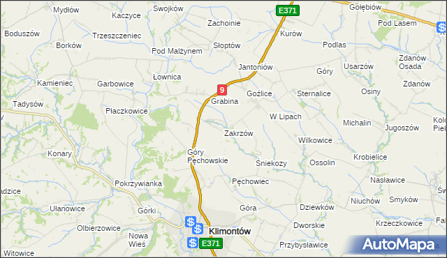 mapa Zakrzów gmina Klimontów, Zakrzów gmina Klimontów na mapie Targeo