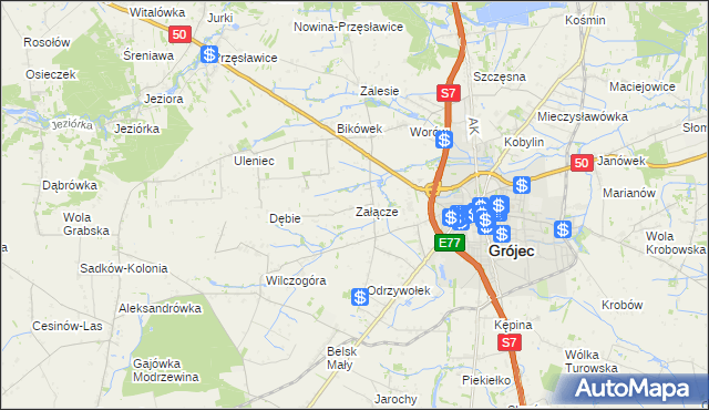 mapa Załącze gmina Grójec, Załącze gmina Grójec na mapie Targeo