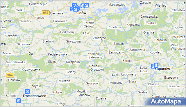 mapa Zalesiany gmina Gdów, Zalesiany gmina Gdów na mapie Targeo