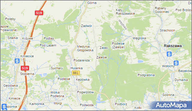 mapa Zalesie gmina Czarna, Zalesie gmina Czarna na mapie Targeo