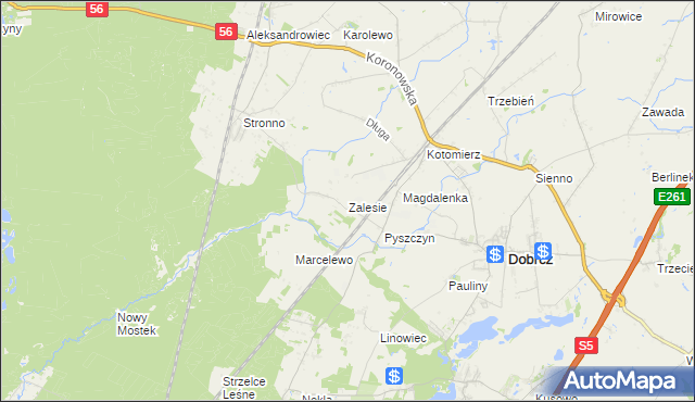 mapa Zalesie gmina Dobrcz, Zalesie gmina Dobrcz na mapie Targeo