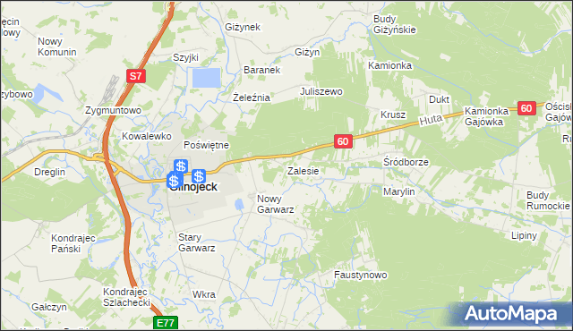 mapa Zalesie gmina Glinojeck, Zalesie gmina Glinojeck na mapie Targeo