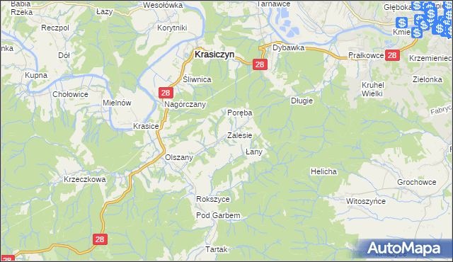 mapa Zalesie gmina Krasiczyn, Zalesie gmina Krasiczyn na mapie Targeo