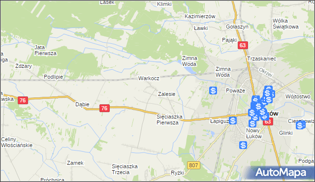 mapa Zalesie gmina Łuków, Zalesie gmina Łuków na mapie Targeo
