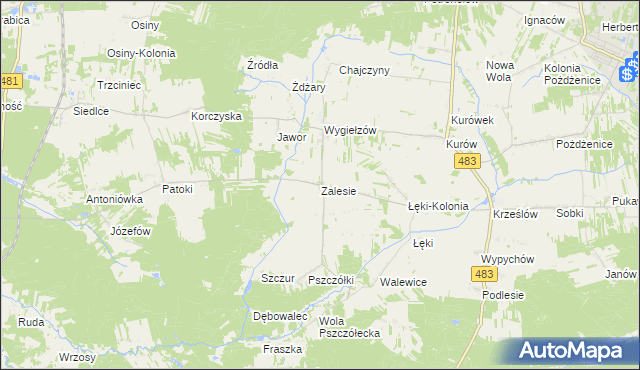 mapa Zalesie gmina Zelów, Zalesie gmina Zelów na mapie Targeo