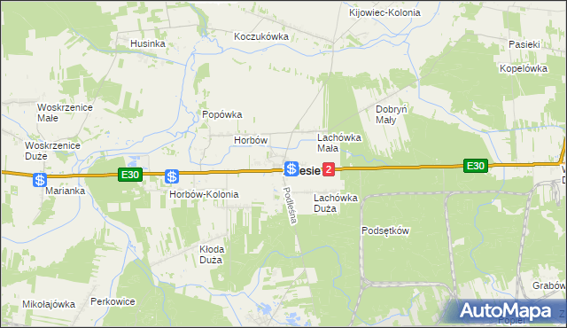 mapa Zalesie powiat bialski, Zalesie powiat bialski na mapie Targeo