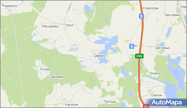 mapa Załęże gmina Kozielice, Załęże gmina Kozielice na mapie Targeo