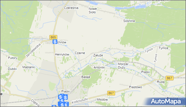 mapa Załuże gmina Lubaczów, Załuże gmina Lubaczów na mapie Targeo