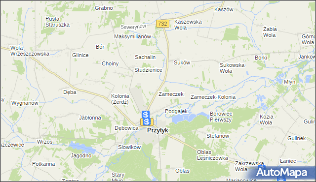 mapa Zameczek gmina Przytyk, Zameczek gmina Przytyk na mapie Targeo