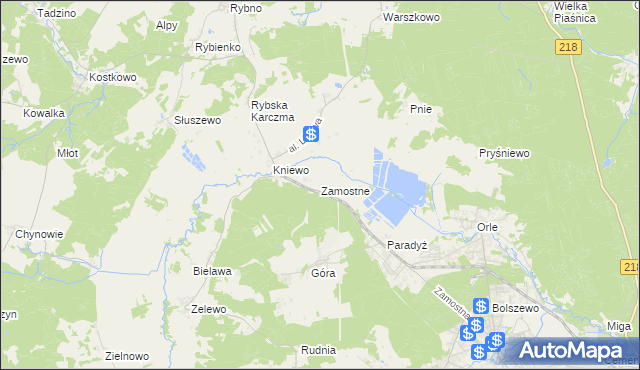 mapa Zamostne gmina Wejherowo, Zamostne gmina Wejherowo na mapie Targeo