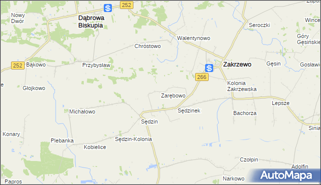 mapa Zarębowo gmina Zakrzewo, Zarębowo gmina Zakrzewo na mapie Targeo
