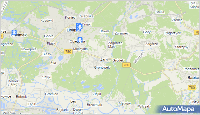 mapa Żarki gmina Libiąż, Żarki gmina Libiąż na mapie Targeo