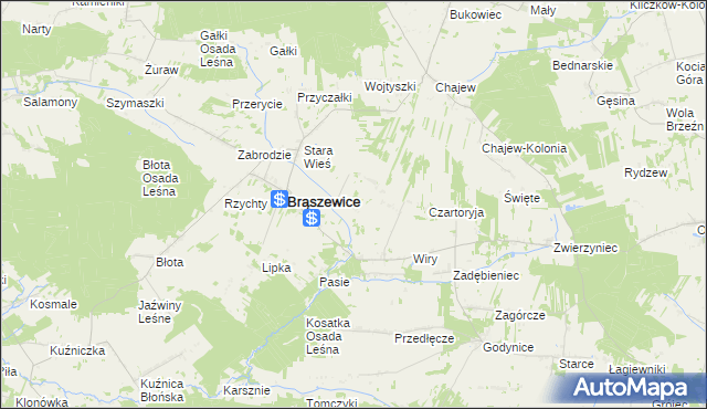 mapa Żarnów gmina Brąszewice, Żarnów gmina Brąszewice na mapie Targeo