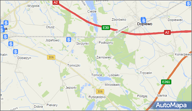 mapa Żarnowiec gmina Dopiewo, Żarnowiec gmina Dopiewo na mapie Targeo
