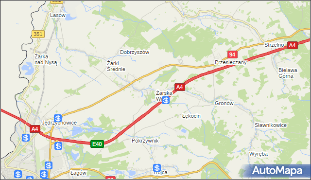 mapa Żarska Wieś, Żarska Wieś na mapie Targeo