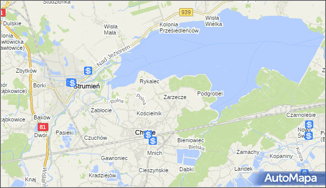 mapa Zarzecze gmina Chybie, Zarzecze gmina Chybie na mapie Targeo