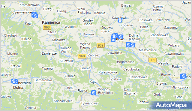 mapa Zarzecze gmina Łącko, Zarzecze gmina Łącko na mapie Targeo