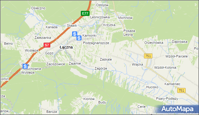 mapa Zaskale gmina Łączna, Zaskale gmina Łączna na mapie Targeo