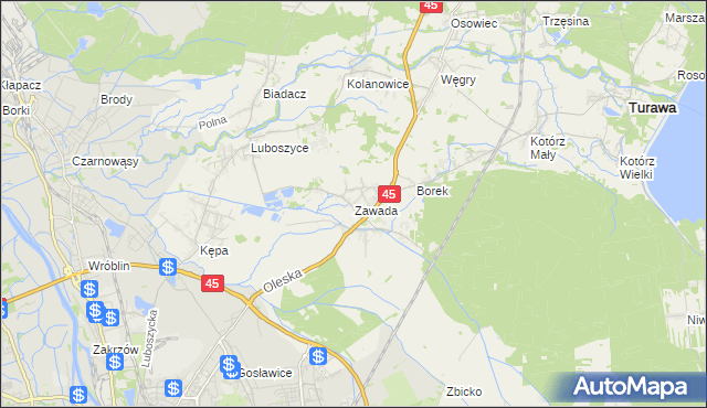 mapa Zawada gmina Turawa, Zawada gmina Turawa na mapie Targeo