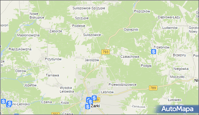 mapa Zawada gmina Żarki, Zawada gmina Żarki na mapie Targeo