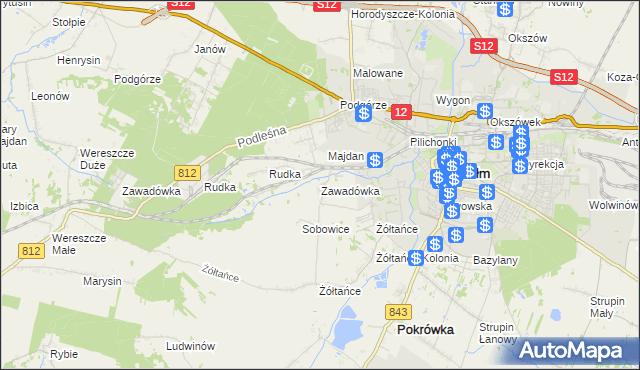 mapa Zawadówka gmina Chełm, Zawadówka gmina Chełm na mapie Targeo