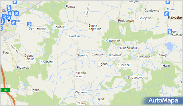 mapa Zawady gmina Rawicz, Zawady gmina Rawicz na mapie Targeo