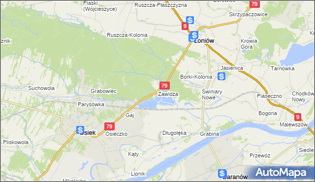 mapa Zawidza gmina Łoniów, Zawidza gmina Łoniów na mapie Targeo