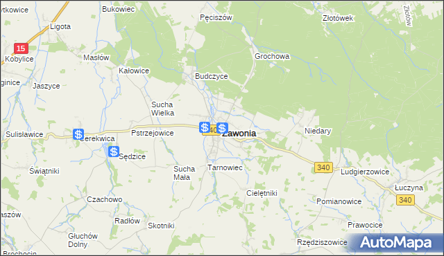 mapa Zawonia powiat trzebnicki, Zawonia powiat trzebnicki na mapie Targeo