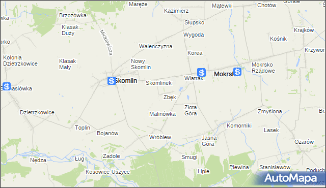 mapa Zbęk gmina Skomlin, Zbęk gmina Skomlin na mapie Targeo