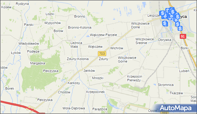 mapa Zduny gmina Łęczyca, Zduny gmina Łęczyca na mapie Targeo