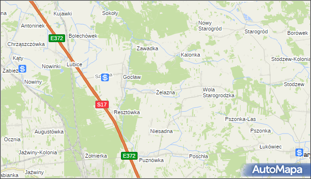 mapa Żelazna gmina Pilawa, Żelazna gmina Pilawa na mapie Targeo