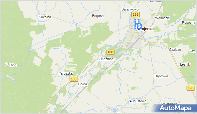 mapa Żeleźnica gmina Krajenka, Żeleźnica gmina Krajenka na mapie Targeo