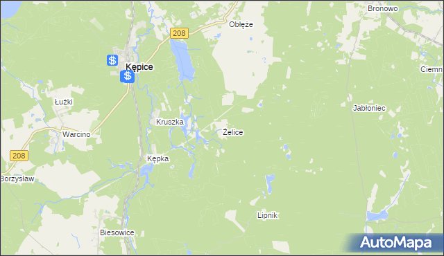 mapa Żelice gmina Kępice, Żelice gmina Kępice na mapie Targeo