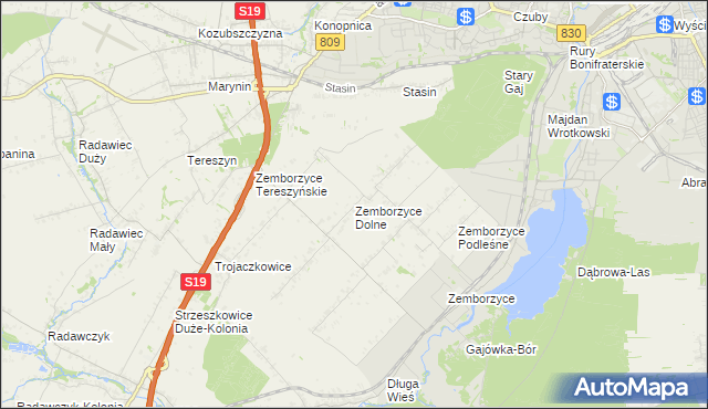 mapa Zemborzyce Dolne, Zemborzyce Dolne na mapie Targeo