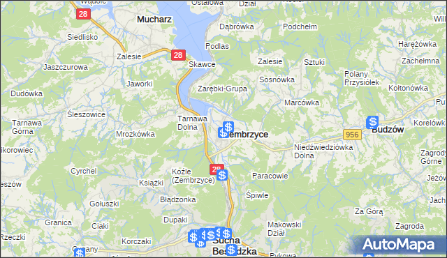 mapa Zembrzyce, Zembrzyce na mapie Targeo