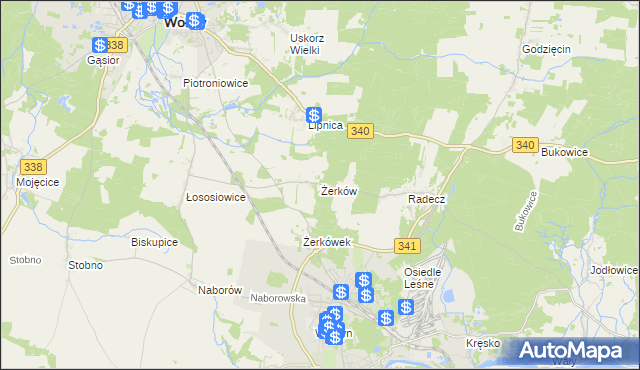 mapa Żerków gmina Brzeg Dolny, Żerków gmina Brzeg Dolny na mapie Targeo