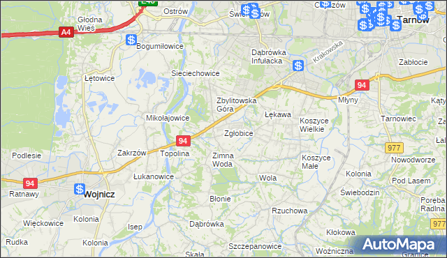 mapa Zgłobice, Zgłobice na mapie Targeo