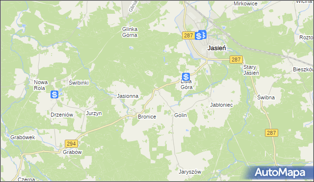 mapa Zieleniec gmina Jasień, Zieleniec gmina Jasień na mapie Targeo