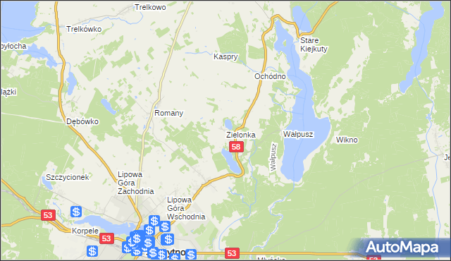 mapa Zielonka gmina Szczytno, Zielonka gmina Szczytno na mapie Targeo