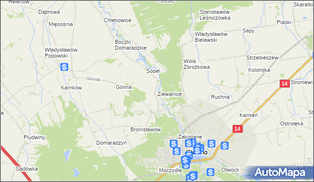 mapa Ziewanice, Ziewanice na mapie Targeo