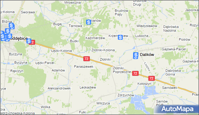 mapa Złotniki gmina Dalików, Złotniki gmina Dalików na mapie Targeo
