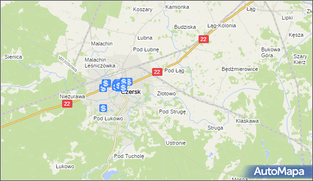 mapa Złotowo gmina Czersk, Złotowo gmina Czersk na mapie Targeo