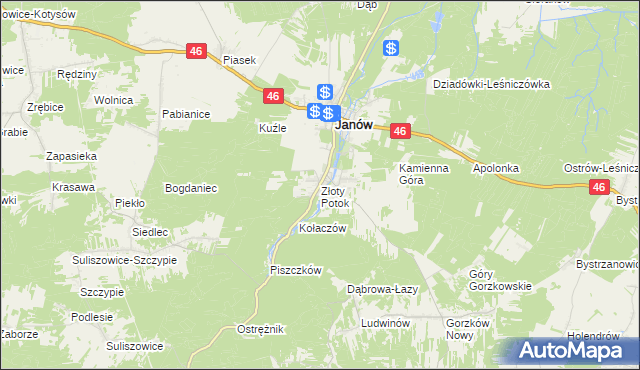 mapa Złoty Potok gmina Janów, Złoty Potok gmina Janów na mapie Targeo